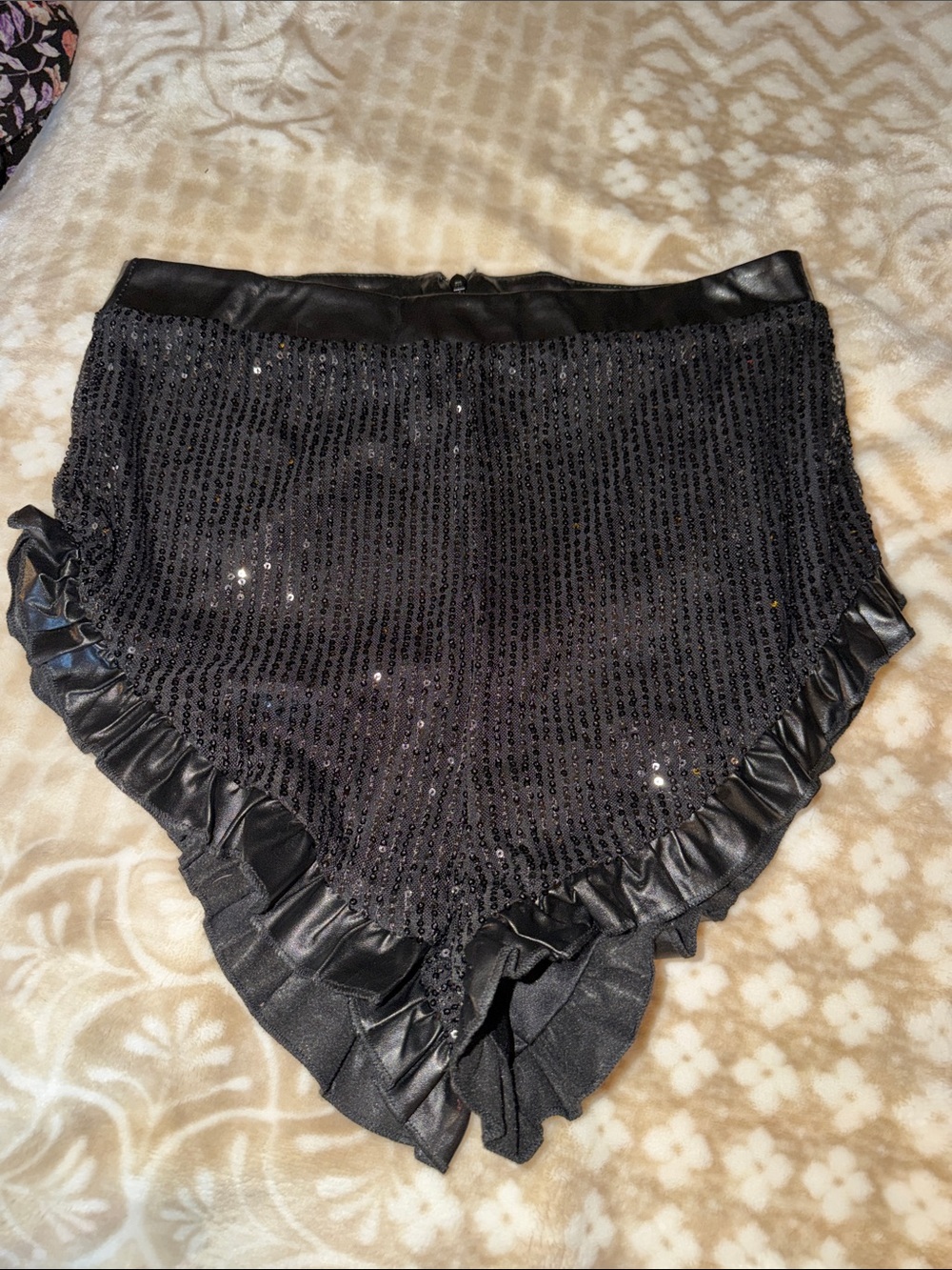 Black Sequin Ruffle High-Waist Shorts